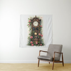 Vintage Ivy Rose Grandfather Clock Tapestry