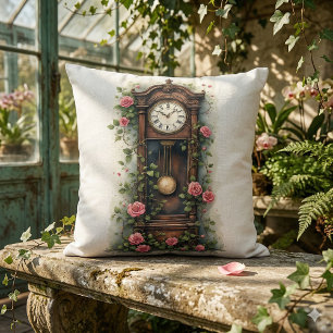 Vintage Ivy Rose Grandfather Clock Throw Pillow