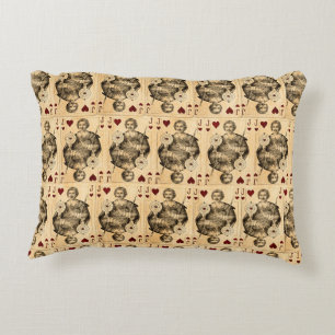 Vintage Jack Hearts Playing Cards Collage Decorative Pillow