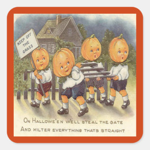 Vintage Jack o' Lantern Boys Steeling Gate Square Sticker