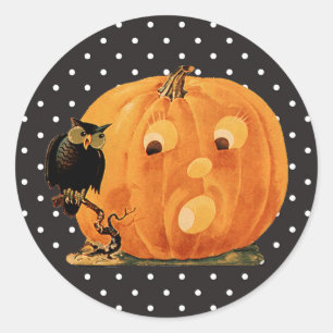 Vintage Jack O Lantern & Owl  Classic Round Sticker