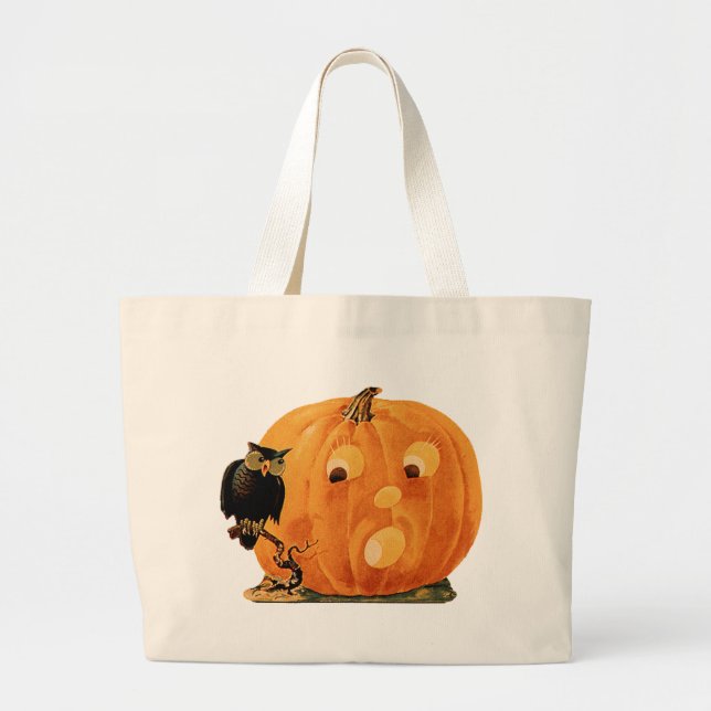 Vintage Jack O Lantern & Owl Tote (Front)