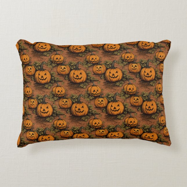 Vintage Jack O Lantern Patch Accent Pillow (Front)