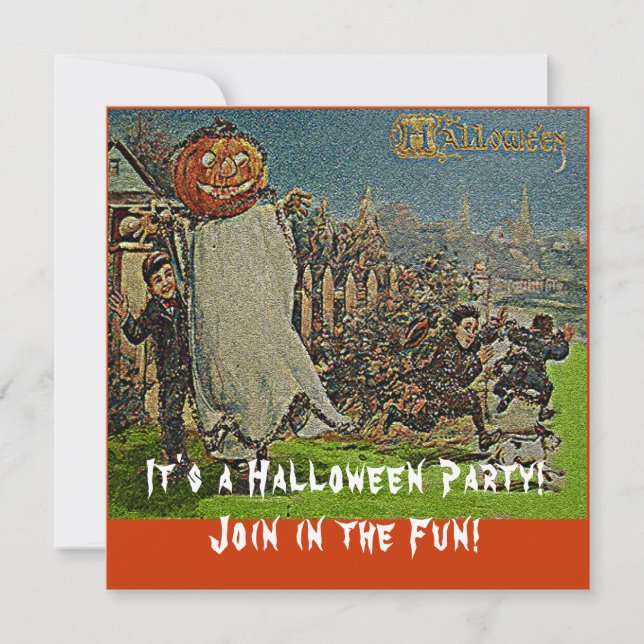 Vintage Jack o'Lantern Scarecrow and Boys Invitation (Front)