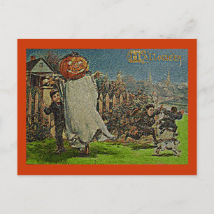Vintage Jack o'Lantern Scarecrow and Boys Postcard