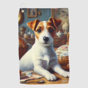 Vintage Jack Russell Terrier Painting Golf Towel