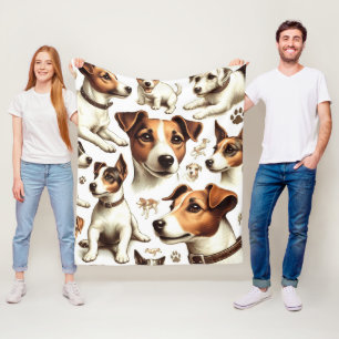 Vintage Jack Russell Terrier Seamless Fleece Blanket