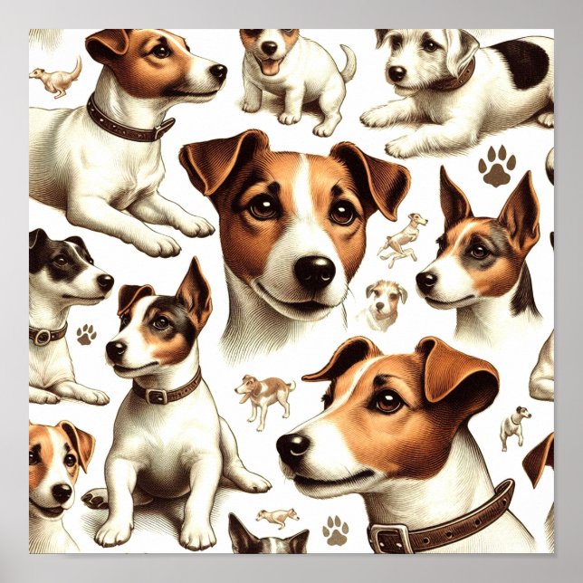 Vintage Jack Russell Terrier Seamless Poster (Front)