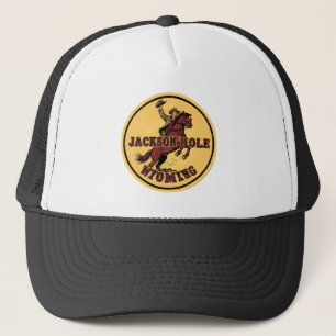 Vintage Jackson Hole Bucking Bronco wyoming gifts Trucker Hat