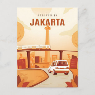 Vintage jakarta Indonesia java Travel watercolor Postcard