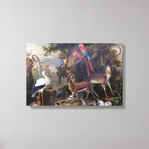 Vintage Jakob Bogdani Birds and Deer in a Landsca  Canvas Print