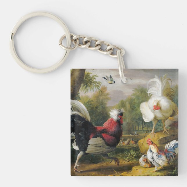 Vintage Jakob Bogdani  The Cockrels Fight        Keychain (Front)