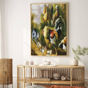 Vintage Jakub Bogdan Cat Among Roosters Canvas Print