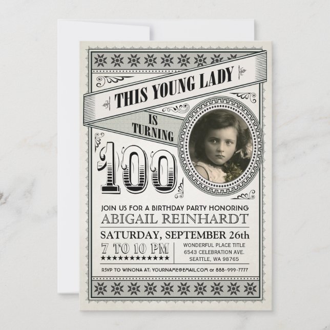 Vintage jalon Anniversaire Invitations Votre Photo (Devant)