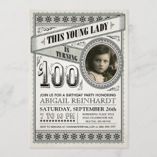 Vintage jalon Anniversaire Invitations Votre Photo