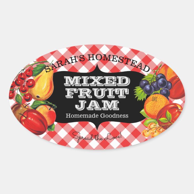 Vintage Jam Label Fruit Preserve Gingham (Front)