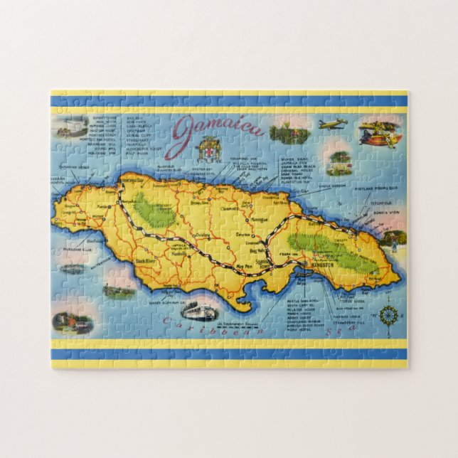 Vintage Jamaica Map Postcard Jigsaw Puzzle (Horizontal)