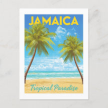 Vintage Jamaica Tropical Paradise Palm Tree Beach