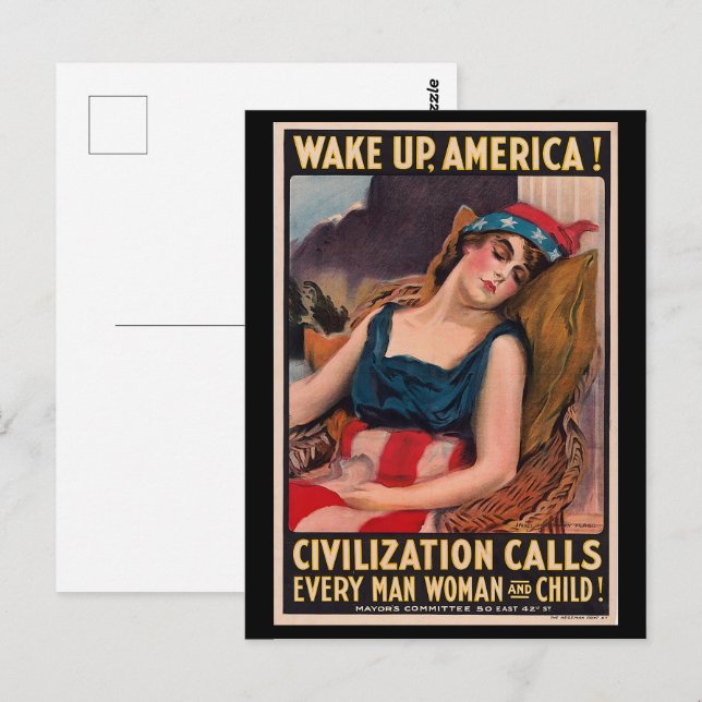 Vintage James Montgomery Flagg | Wake Up America! Postcard (Front/Back)