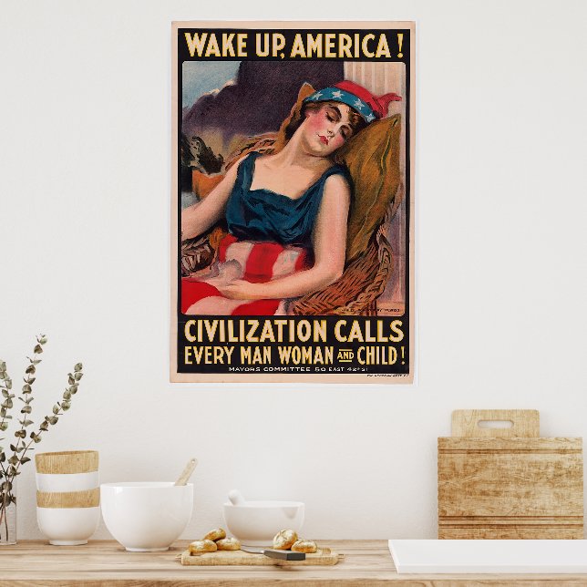 Vintage James Montgomery Flagg | Wake Up America! Poster (Kitchen)