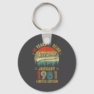 Vintage January 1981 Old 45th Birthday Men Women  Keychain