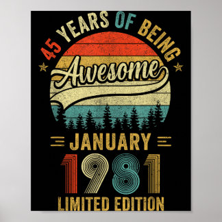 Vintage January 1981 Old 45th Birthday Men Women  Poster