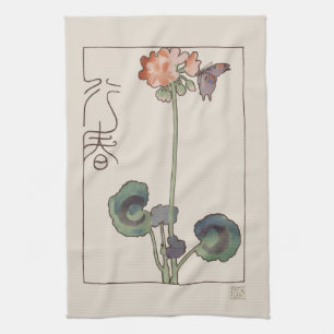 Vintage Japan Spring Floral: Geranium & Butterfly Kitchen Towel