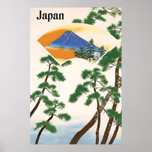 Vintage Japan Travel Poster Mount Fuji Wall Art