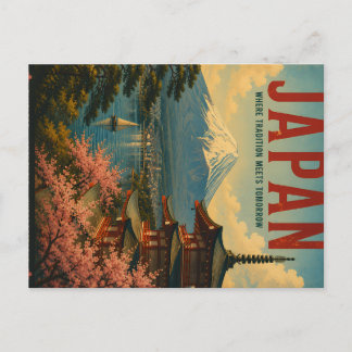 Vintage Japan Travel Poster with Traditional Archi Holiday Postcard
