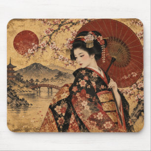 Vintage Japanese Art & Cherry Blossoms Mouse Pad