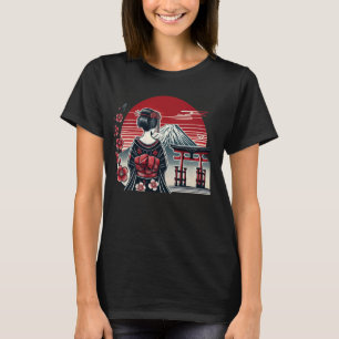 Vintage Japanese Art flower Sunset Floral Geisha T-Shirt