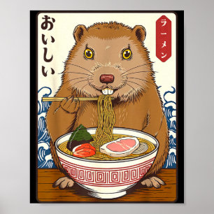 Vintage Japanese Art Groundhog Eat Ramen Funny Gro Poster