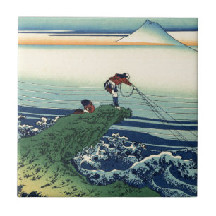 Vintage Japanese Art Kajikazawa Fisherman Tile