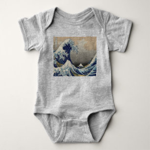 vintage japanese art ocean landscape great wave baby bodysuit