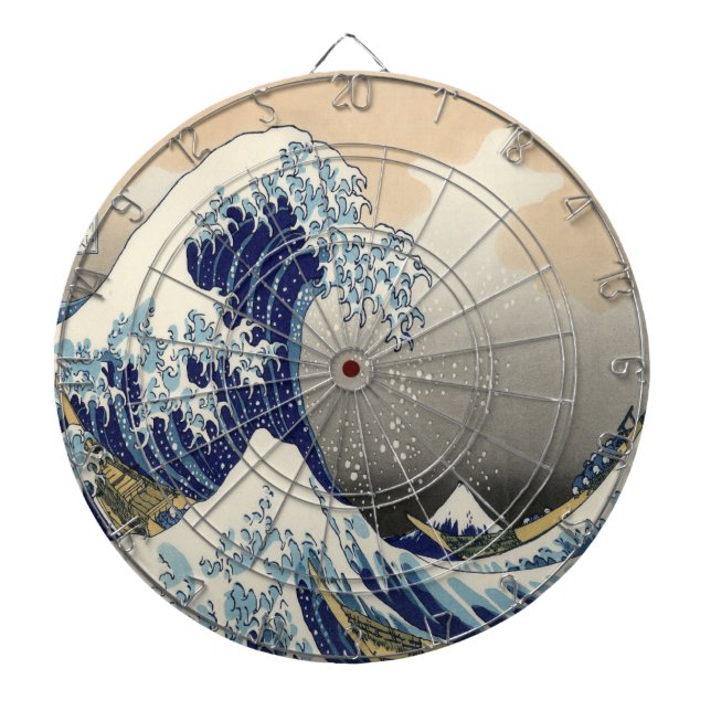 vintage japanese  art ocean landscape great wave dartboard (Front)