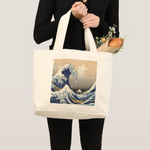 vintage japanese  art ocean landscape great wave large tote bag