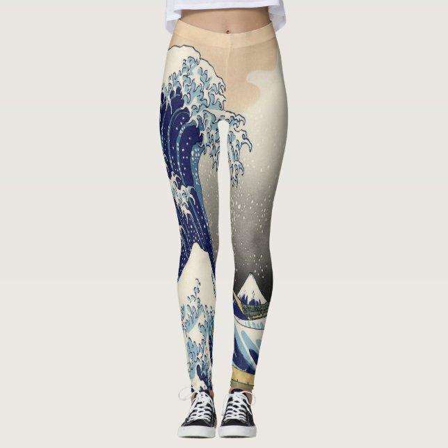 vintage japanese  art ocean landscape great wave leggings (Front)