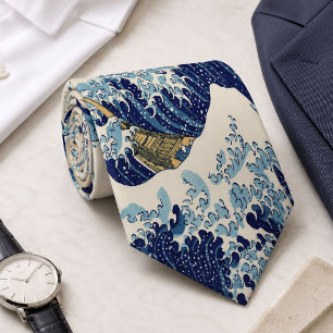 vintage japanese art ocean landscape great wave tie
