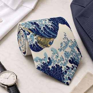 vintage japanese art ocean landscape great wave tie