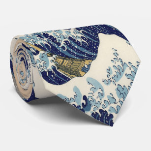 vintage japanese  art ocean landscape great wave tie