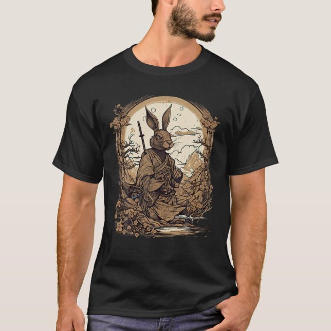 Vintage Japanese Art Samurai Rabbit T Shirt (Front)