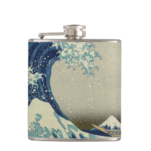 Vintage Japanese Art, The Great Wave by Hokusai Hip Flask