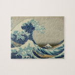 Vintage Japanese Art, The Great Wave by Hokusai Jigsaw Puzzle<br><div class="desc">36 Views of Mount Fuji: The Great Wave Off the Coast of Kanagawa by Katsushika Hokusai from the Edo period, c. 1830. Asian vintage fine art nautical illustration featuring a maritime seascape of huge crashing tidal waves with boats of people and Mount Fuji in the distance. Although assumed to be...</div>