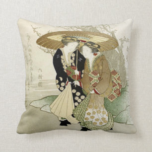 Vintage Japanese Art Throw Pillow