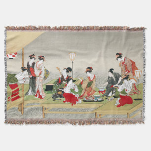 Vintage Japanese Art Utagawa Toyohiro Print Throw Blanket