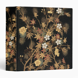 Vintage Japanese Autumn Gold Floral Black Art Binder
