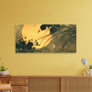 Vintage Japanese Autumn Grass in Moonlight Canvas Print