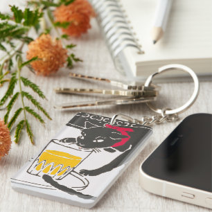 Vintage Japanese Beer Cat Art Goyo Retro  Keychain