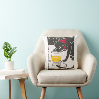 Vintage Japanese Beer Cat Art Goyo Retro Throw Pillow