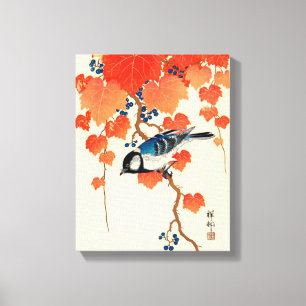 Vintage Japanese Bird and Autumn Grapevine Canvas Print